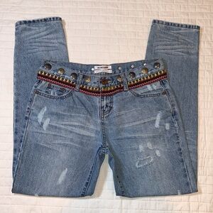 One Teaspoon Blue Distressed Jeans with Embellished Belt